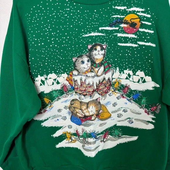 Vintage Nutcracker Cat Christmas Sweatshirt Green XL - Picture 6 of 10